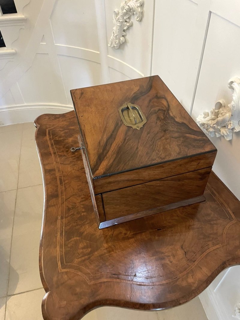 Antique Victorian Quality Figured Walnut Sewing Box - Image 3